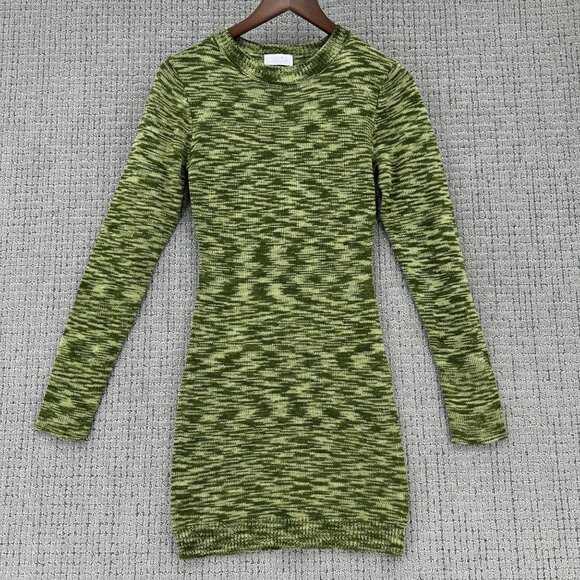 Isalis Mini Dress Womens Size Small Green Long Sleeve Knit Bodycon Crew Neck - Picture 1 of 11